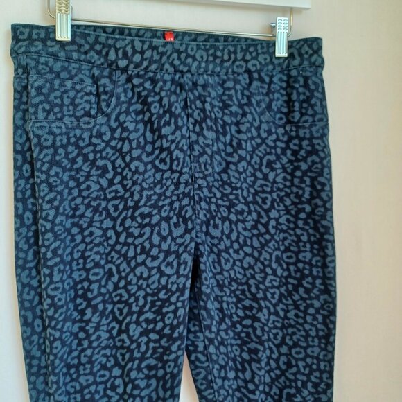 Spanx Animal Print Jeggings Blue Black Leopard Cheetah Print Stretch Pull On Lrg - Picture 7 of 10